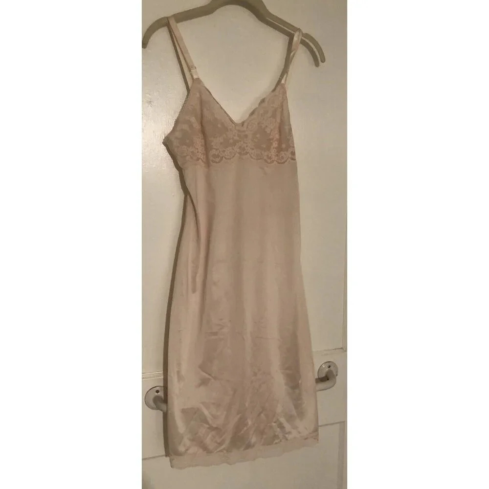 Vintage‎ Nylon Slip 34 Long Lorraine Lace Full Dress S Small